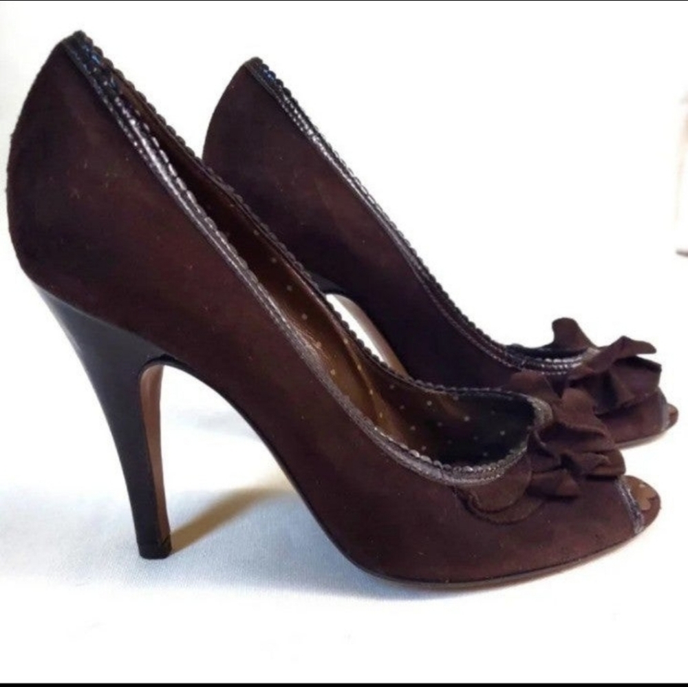 MOSCHINO CHEAP & CHIC Suede Ruffle  Peep Toe Heels 36